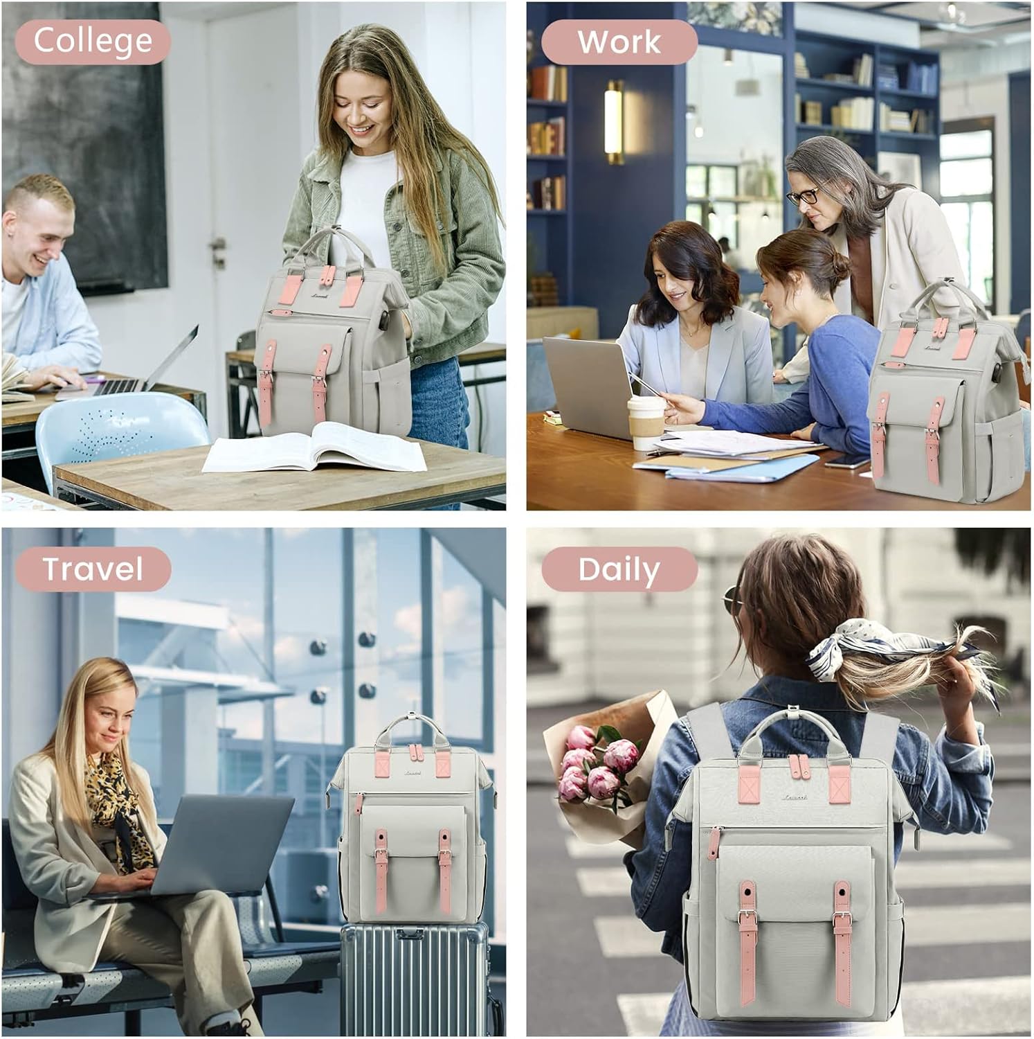 LOVEVOOK Laptop Backpack for Women Work Travel Backpack Purse, Commuter Business Computer Bag Teacher Nurse Bags, College School Backpack Student Bookbag with Multi-Pockets, 15.6 Inch, Black-brown