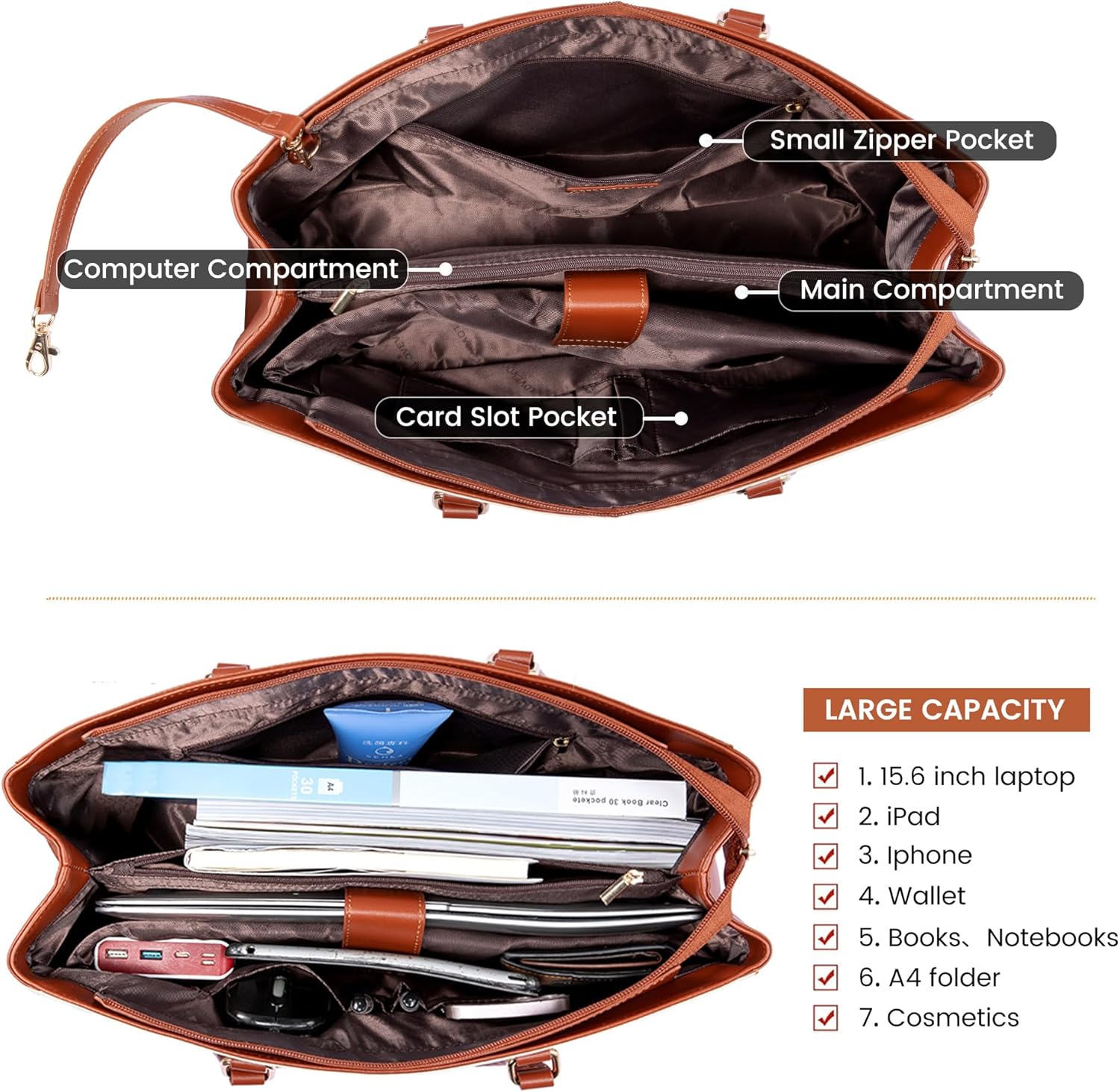LOVEVOOK Laptop Tote Bag for Women 15.6 Inch Waterproof Leather Computer Bags Business Office Work Briefcase Black