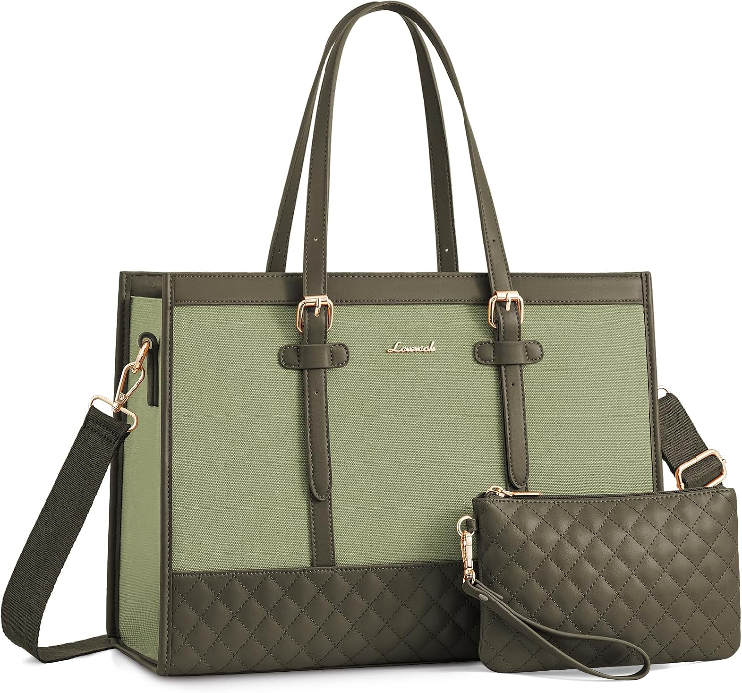 LOVEVOOK Laptop Bag for Women 15.6 inch Canvas Laptop Tote Bag, Large Capacity Work Bag with Clutch Purse, Computer Bag Office Business Briefcase, Casual Handbag for Travel College Teacher School