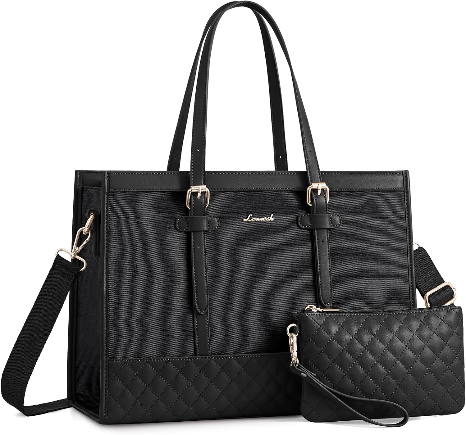 LOVEVOOK Laptop Bag for Women 15.6 inch Canvas Laptop Tote Bag, Large Capacity Work Bag with Clutch Purse, Computer Bag Office Business Briefcase, Casual Handbag for Travel College Teacher School