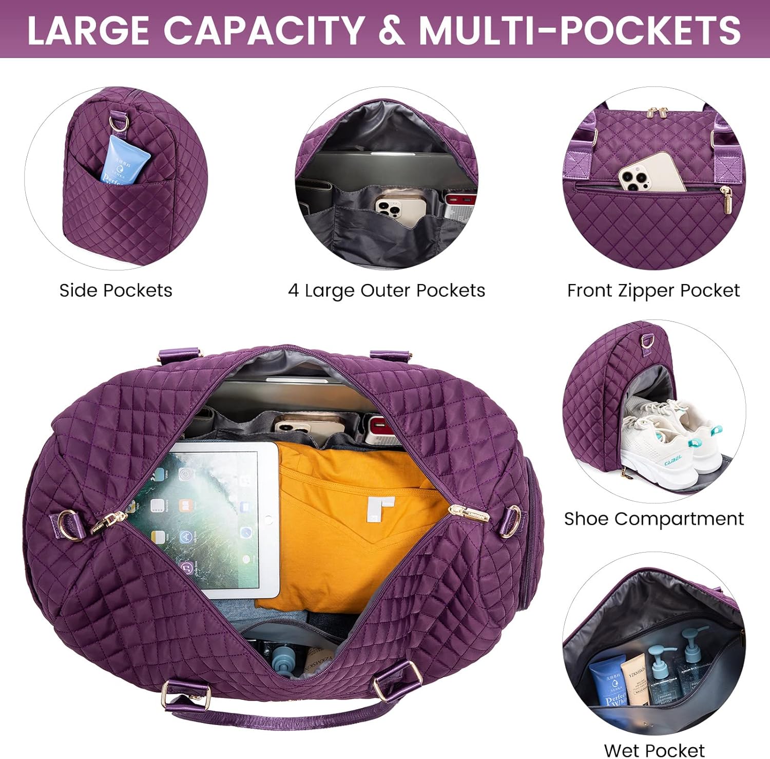LOVEVOOK Travel Duffle Bag, Weekender Bag for Women with Toiletry Bag, Carry on Overnight Bag with Shoe Compartment, Gym Duffel Bag with Wet Pocket, Mommy Hospital Bags for Labor and Delivery