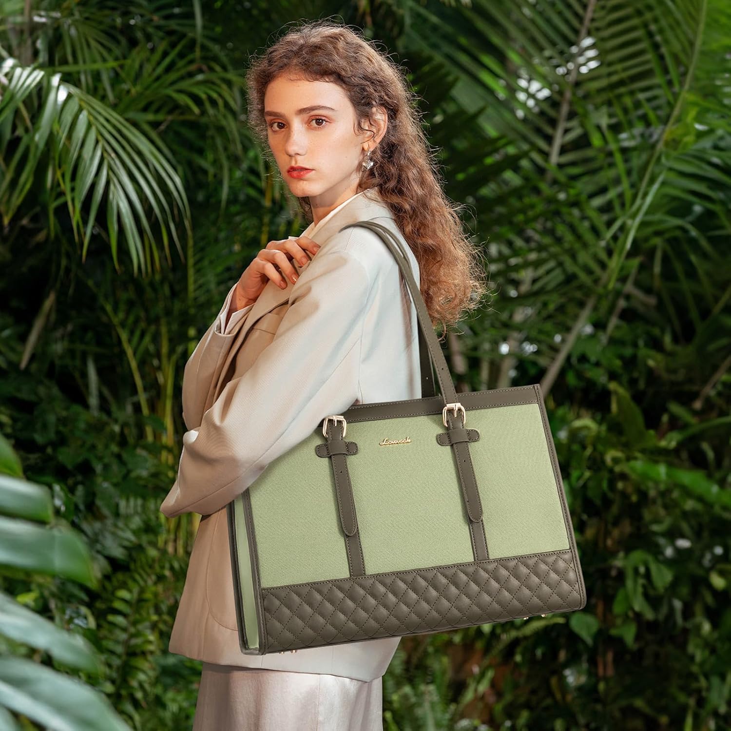 LOVEVOOK Laptop Bag for Women 15.6 inch Canvas Laptop Tote Bag, Large Capacity Work Bag with Clutch Purse, Computer Bag Office Business Briefcase, Casual Handbag for Travel College Teacher School